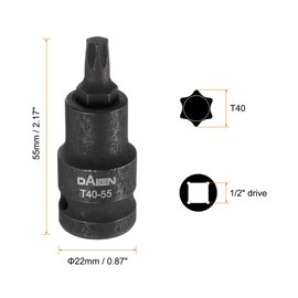 HARFINGTON 5pcs T40 Torx Bit Socket 55mm/2.17" Length 1/2" Square Drive Star 6 Point Extension Impact Bit Power Nut Driver Set S2 Steel Socket Ratchet Wrench Bits, Black