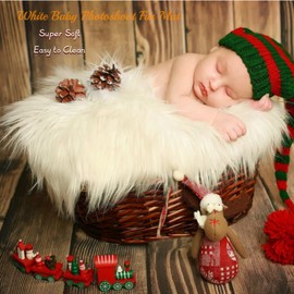 2 Pack Newborn Photography Props Blanket 28" x 24" White Soft Photoshoot Background Backdrop Gray Faux Fur Baby Photoshoot Props Newborn Photography Fur Mat (White&Grey)