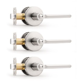 Probrico Privacy Door Handles for Bedroom and Bathroom Satin Nickel Privacy Door Handle Lever, Keyless Interior Door Handles Bed Bath Door Lockset, 3 Pack