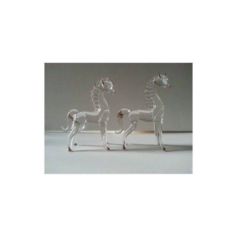 Set of 2 Blown Glass Horse Figurine 3.5"h