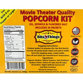Home Theater All in One Popcorn Kit For 8 oz. Popper | Portion Packets with Kernels, Oil and Flavored Salt | By Bits N Things | Pack of 24