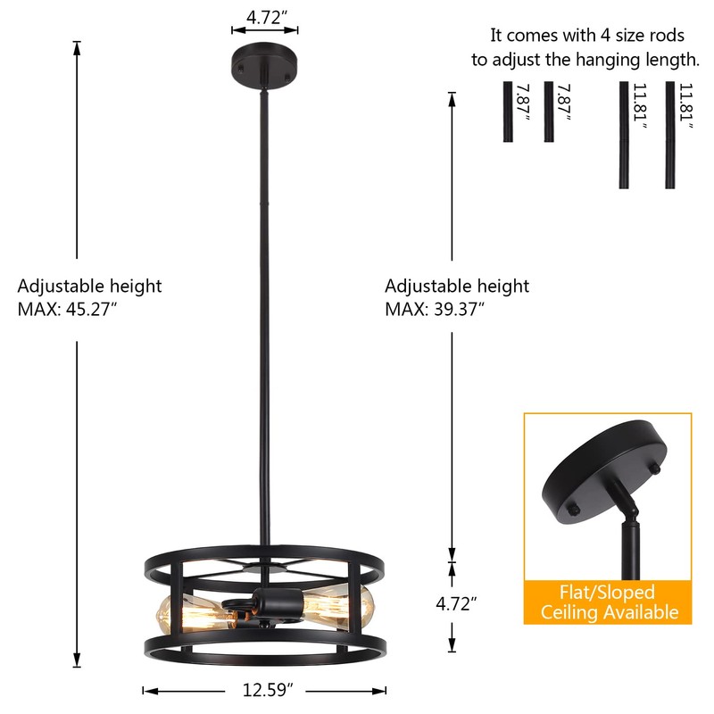 Heircido Industrial Black Semi Flush Mount Ceiling Light,Farmhouse Kitchen Lighting,