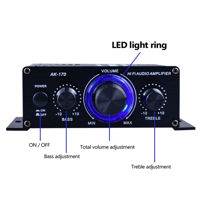 AK170 Mini Audio Power Amplifier Portable Sound Amplifier Speaker Amp