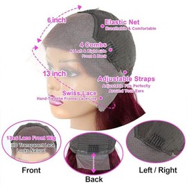 QZOQZO Pelucas de Encaje Frontal de Cabello Humano Borgoña 99j de 28 Pulgadas Peluca Borgoña Roja Densidad 180% 13x6 Ondas del Cuerpo Pelucas de Encaj