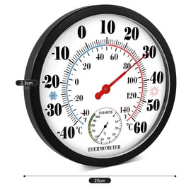 Indoor Outdoor Thermometer Hygrometer - 10 Inch Thermometer Room Temperature Garden Thermometer Outdoor Waterproof Wall Hanging Thermometer for Patio(Black2)