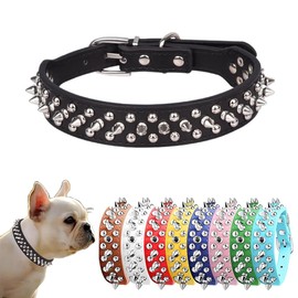 Black XS Spiked Dog Collar, Male Studded Dog Collar PU Leather Mushrooms Rivet Spike Puppy Collars Adjustable for XXS XS Small Medium Large Dogs and Cats