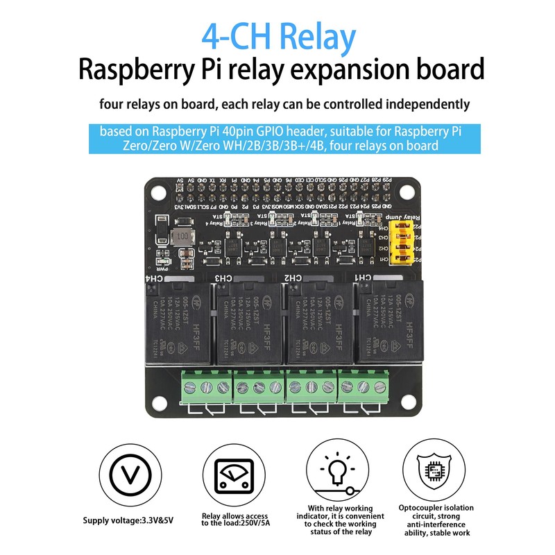 SEENGREAT 4 Channel Relay Modules DC3.3V/5V with Optocoupler for Raspberry