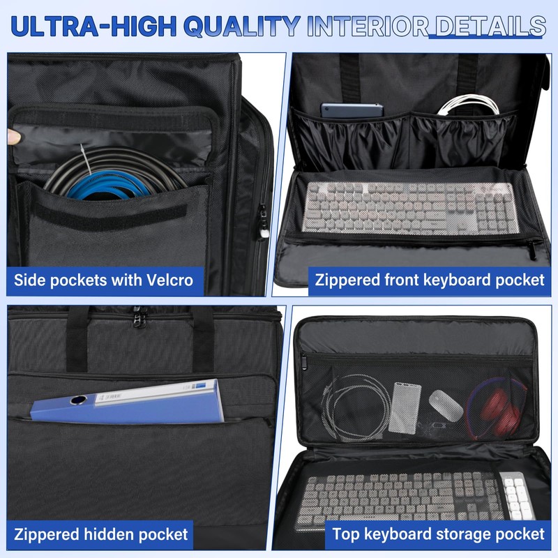 Double-Layer Desktop PC Tower Carrying Case, Travel Storage Bag for