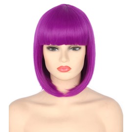 Topcosplay Wig, Short Bob, Full Wig, Cosplay, Party, Imechen, Small Face, Cute, Nature, Everyday, Wig, Costume, For Disguise (Purple)