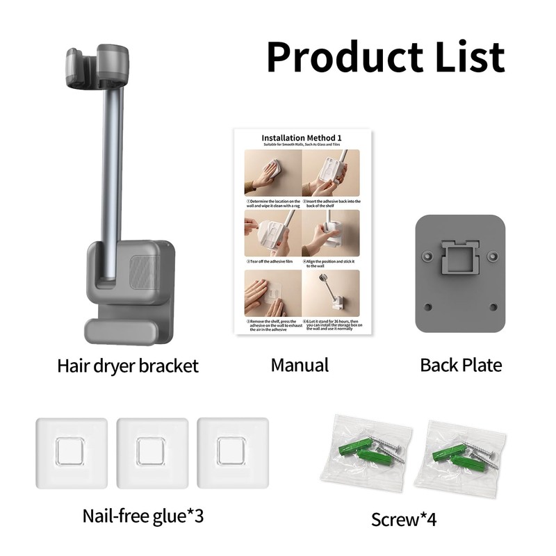 Hands Free Hair Dryer Holder Wall Mount, Adjustable Bathroom Blower