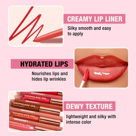 Jolilab Matte Lip Liner Lip Oil Set, Lip Makeup Set Natural Smooth Long-Lasting And Hydrating Beauty Daily Cosmetics Gift for Girls Easy-to-Use（8pcs）