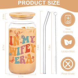 Hanmsen Bridal Shower Gifts,Engagement Gifts for Her,Bride Gifts,16oz In My Wifey Era Glass Cups with Lids Straws,Bridal Shower Wedding Gifts,Bachelorette Gifts for Bride,Wifey Gifts
