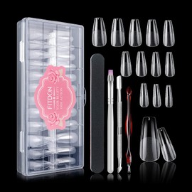 FITDON 240PCS Long Coffin False Nail Tips, Clear Acrylic Nail Tips Ballerina Full Cover Artificial Fake Nails for Nail Salons and DIY Nail Art