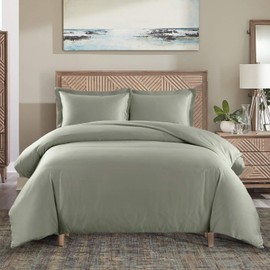 sheetsnthings Solid 650 Thread Count Cotton Blend King/California King Duvet Cover Set (Sage) Includes: 1-Duvet/Comforter Cover and 2-Pillow Shams