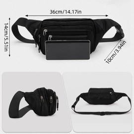 Meng Jiaran Bum Bag for Men Women Black Fanny Pack Running Belt Dog Walking Bags with 4-Zipper Pockets Adjustable Waist Bags for Outdoor Workout Cycling Hiking