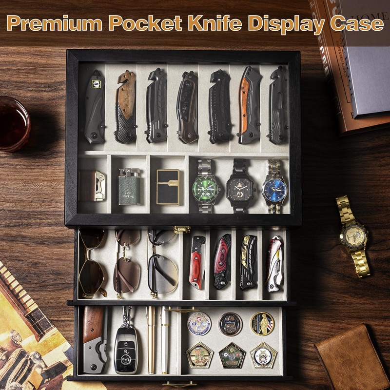 Emfogo Pocket Knife Display Case for Collection of 30-36 Folding