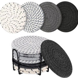 8 Pieces Coasters for Drinks,Braided Coasters Heat-Resistant for Home Coffee Table Desk Cups Tabletop Protection Coasters (Black)