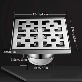 Shower drain, floor drain, stainless steel drain channel, siphon with odour stop, square, edge drain, odourless, for bathroom, shower gutter, silver, 12 x 12 cm