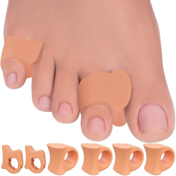 Toe Separators Hammer Toe Straightener - 2 Small & 4 Big Toe Spacers - Gel Spreader - Correct Crooked Toes - Bunion Corrector and Bunion Relief (6-Pack, Beige)
