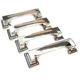 French Furniture Fittings Set of 4 Art Deco Kitchen Cabinet Square Cup Handles Two Sizes, for Cupboard Doors and Drawers Polished Chrome (Distance Between fixings 76 or 96mm)