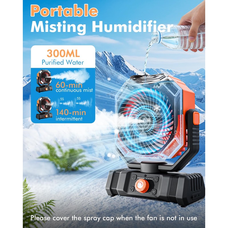Yinenio Portable Misting Fan with 20000mAh USB Rechargeable Battery, 250mL