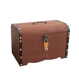 Locked Treasure Chest Wooden Piggy Bank Treasure Chest Storage Box Toy Toy ATM Miscellaneous Goods (L)