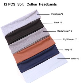 12PCS Headbands for Women Non Slip - Fashion Elastic Sports Hair Bands for Women’s Hair - Soft Cotton Cloth Stretchy Headbands for Girls for Yoga Workout Exercise Running Sports
