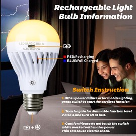 BSOD Upgrade Rechargeable Light Bulbs with Remote, E26 Led Warm Lightbulbs USB Battery Bulbs Emergency Dimmable Ebulbs for Power Outage, Lamp, Home... (USB Warm 2 Pack)