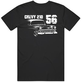 1956 Chevy 210 Front Side View with Model and Year Vintage Car T Shirt L Black