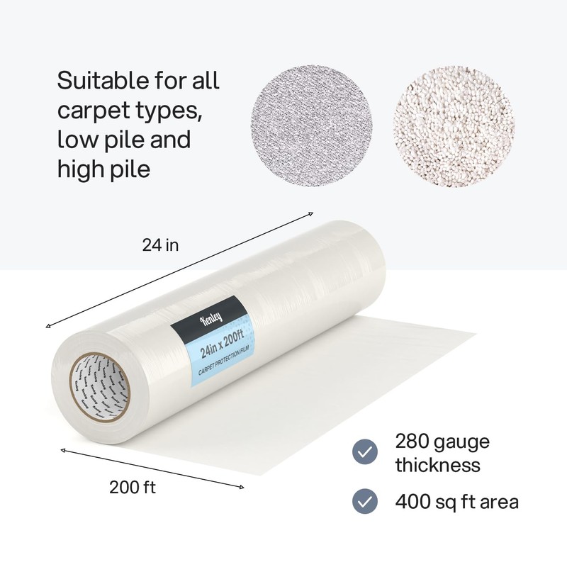 Kenley Carpet Protection Film - Self Adhesive Plastic Carpet Protector