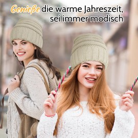 Figarge Knitted Hat Women's Slouch Beanie Hat Street Style Slouch Knitted Hat with Warm Chunky Knit Winter Hats Classic Soft Beanie Hat (DE/NL/SE/PL, Alphanumeric, One Size, Beige)