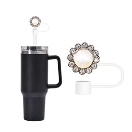 Seadiquiet 1pc 10mm Heart Pearl Straw Cover Lovely Drinking Straw Tips Cover Reusable Straw Protector Topper for 0.4in Straws Silicone Cup Accessories (E)