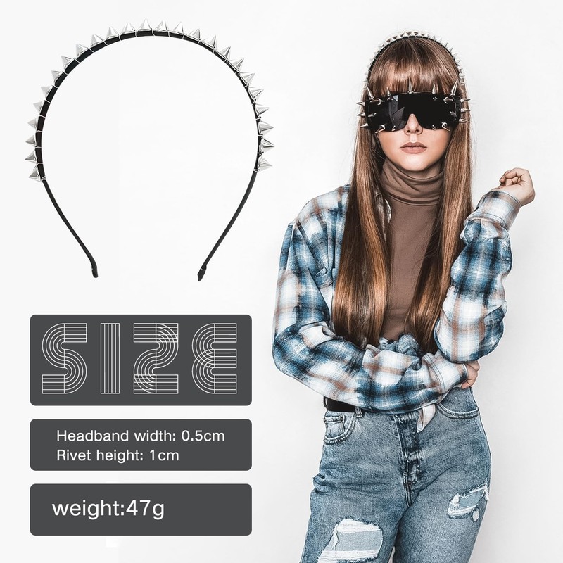 AOVNA Silver Metal Stud Rivet Spike Headband Lightweight Flexible Women