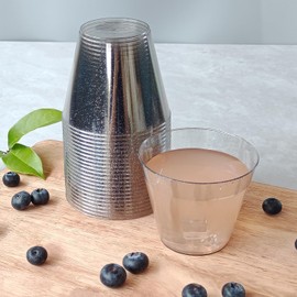 KINGSUSLAY 9 oz Glitter Sliver Plastic Cups, Disposable Clear Fancy and Reusable, 50 Count, Heavy-Duty Disposable Hard Plastic Cups,Perfect for Wedding & Party