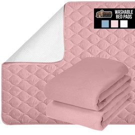 Gorilla Grip Washable Toddler Mattress Incontinence Pads, Reusable Waterproof Bed Underpads, Absorbent Leak Proof, 34x36 2 Pack Slip Resistant Pad Protector Absorbs 4 Cups for Bedwetting Adults Pink