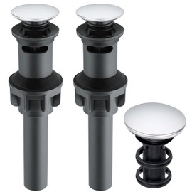 iFealClear 2 Pack Pop Up Drain Stopper with Overflow, Push and Seal Pop Up Drain Stopper for Faucet Vessel, Anti-Explosion & Anti-Clogging pop up Plunger Bathroom Sink Drain Assembly, Polished Chrome