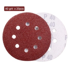 YoiYee 40 Grit Sanding Discs, 125mm/5-Inch with 8 Holes - Premium Aluminum Oxide Hook and Loop Sandpaper Pads for Random Orbital Sanders - 20 Pack