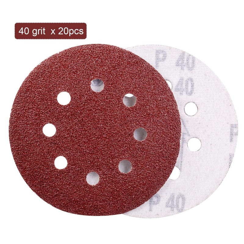 YoiYee 40 Grit Sanding Discs, 125mm/5-Inch with 8 Holes -