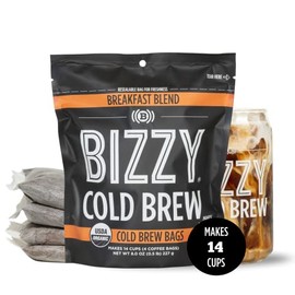 Bizzy Organic Cold Brew Coffee | Breakfast Blend | Coarse Ground Coffee | Micro Sifted | Specialty Grade | 100% Arabica | Brew Bags | 4 Count | Makes 14 Cups