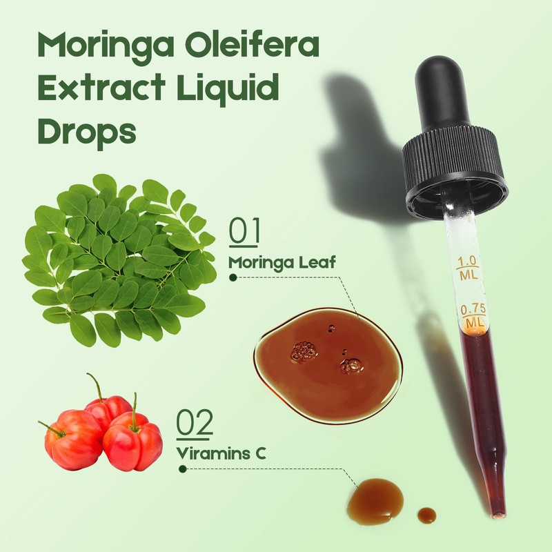 Moringa Leaf Drops with Vitamin C, Moringa Oleifera Extract Liquid