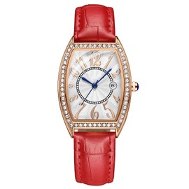 Women Rhinestone Watch Alloy Waterproof Fashionable Elegant Wristwatch Birthday Gift for Daily Life Red