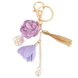 sourcing map Flower Tassel Keychains, Cute Accessory Car Keyring Holder, Purse Handbag Pendant for Women Girls Wallet Bag, Backpack, Purple