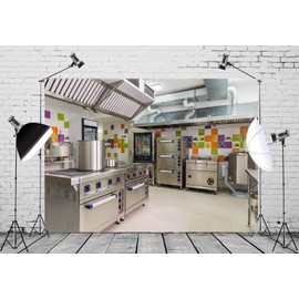 Loccor 10x8ft Fabric Modern Kitchen Backdrop Stainless Oven Pot Restaurant Kitchen Photography Background Cooking Party Decorations for Girls Woman Kids Video Shooting Photo Studio Prop