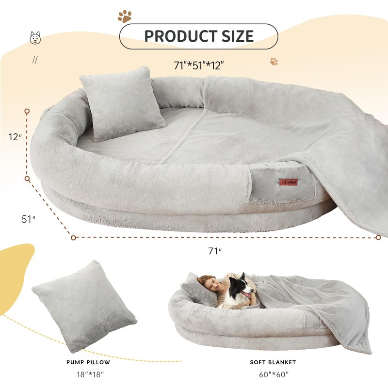 Fvkind Human Dog Bed for Adult, 71"x51"x12" Washable Orthopedic Human