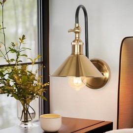 GEPOW Black Gold Wall Sconces, Adjustable Modern Sconces Wall Lighting with Brass Metal Shade for Hallway, Bathroom, Bedroom, Kitchen and Living Room