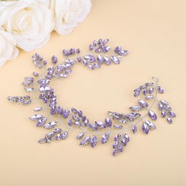 Teyglen Bride Wedding Crystal Hair Vine Full Purple Rhinestone Headband Handmade Rhinestone Headpiece Bridal Hair Accessories for Women Girls (Purple)