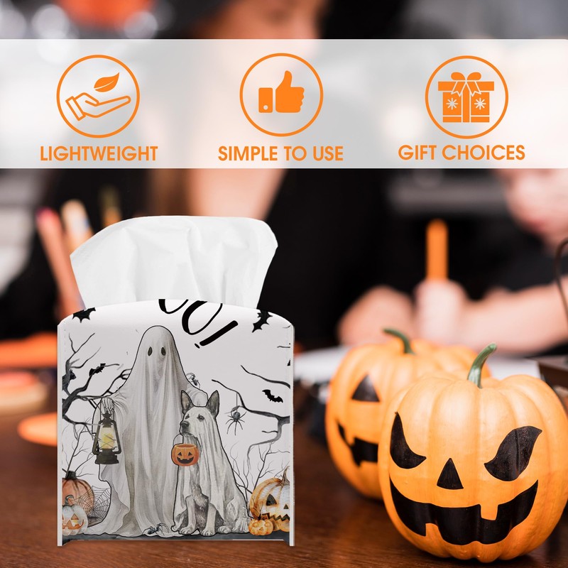 Halloween Pumpkin Ghost Tissue Box Cover, Spooky Bats Tissue Box