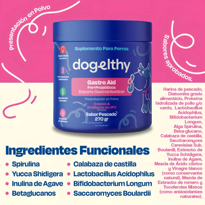 Dogelthy Gastro Aid Probioticos Para Perros en Polvo 270 gr