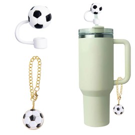 Football Straw Cover Cap for Tumbler Cup Accessories for Football Mad Crazy Straw Topper Tumbler Cup Charm for Cup Tumber Coffee Tea Cup Charms Accessories Cup Decorations for Tumbler 2pcs
