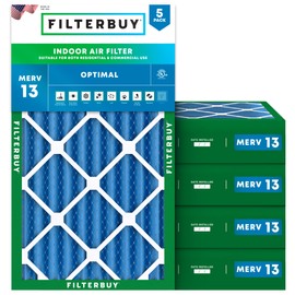 Filterbuy 8x16x4 Air Filter MERV 13 Optimal Defense (5-Pack), Pleated HVAC AC Furnace Air Filters Replacement (Actual Size: 7.50 x 15.50 x 3.63 Inches)